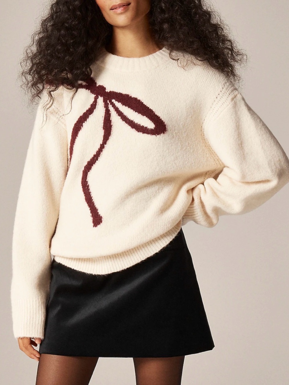 J.Crew Relaxed Crewneck Pullover Bow Print Wool Alpaca Sweater Size M NWT